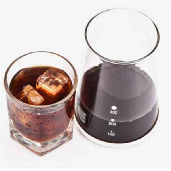 Cold brew coffee served from the Ice Drip Coffee Maker Portable Reusable Glass Pot Brewer, showcasing rich, dark coffee with ice cubes.