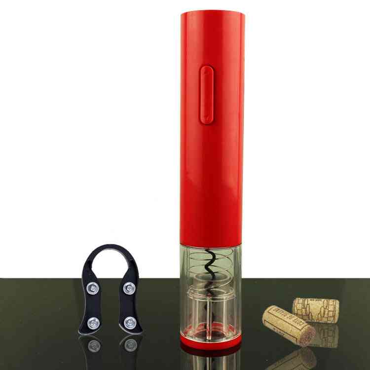 Red electric wine opener with foil cutter and corks. Automatic corkscrew kit for easy wine bottle opening at home or parties.