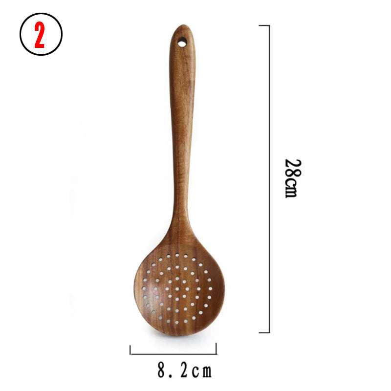 Artisanal teak wood tableware spoon and ladle set
