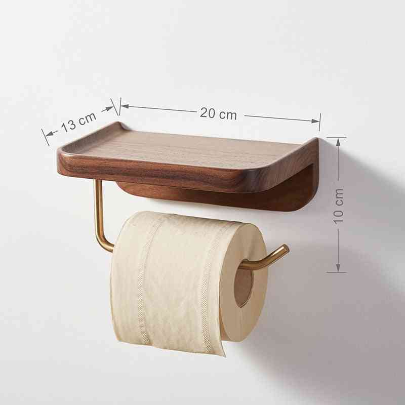 Solid wood wall-mounted paper towel rack with brass arm, 20x13x10 cm, ideal for compact kitchen or bathroom storage.