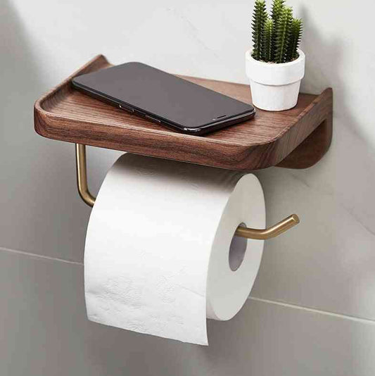 Solid Wood Wall-Mounted Paper Towel Rack Holder