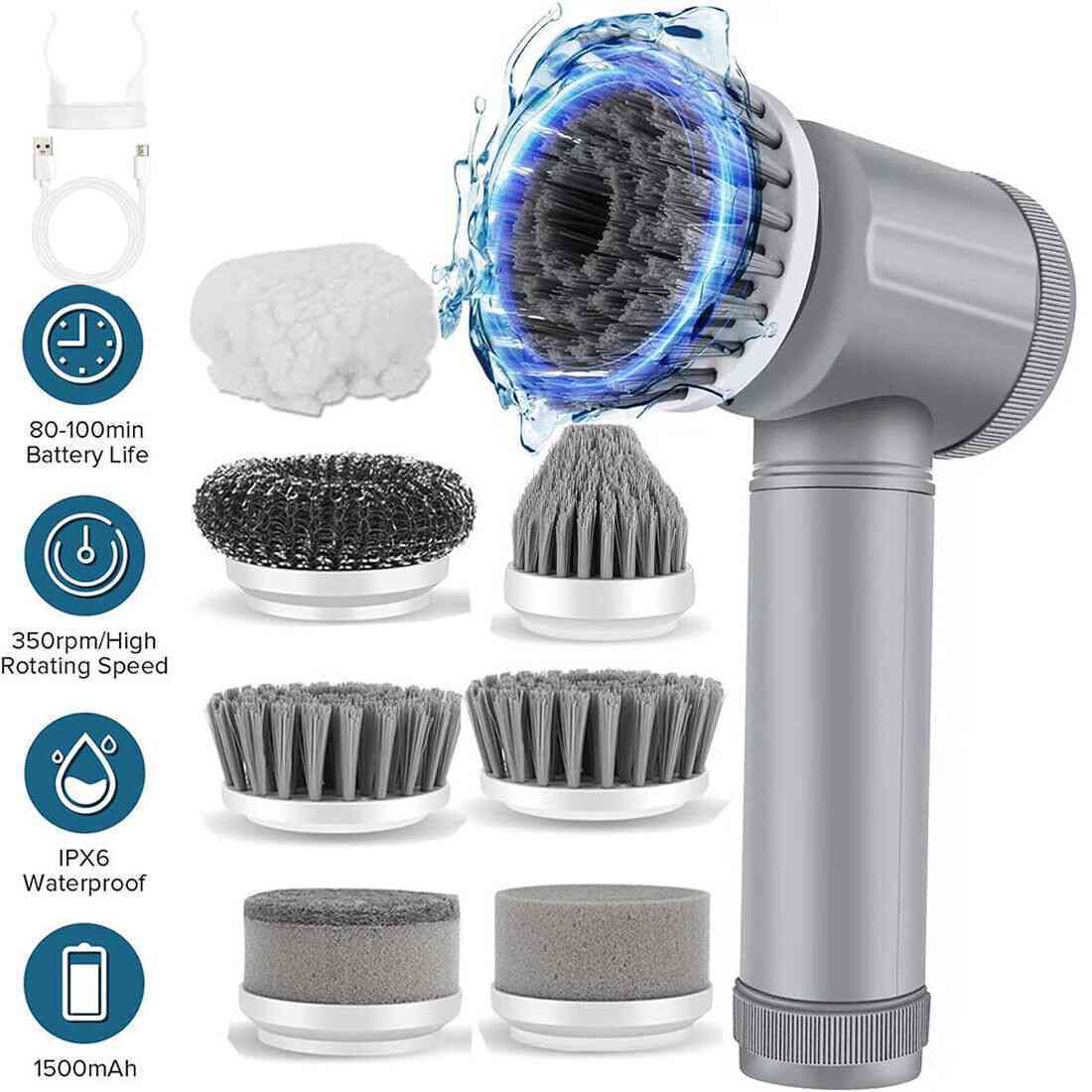 Rechargeable electric cordless spin scrubber cleaning brush for home cleaning