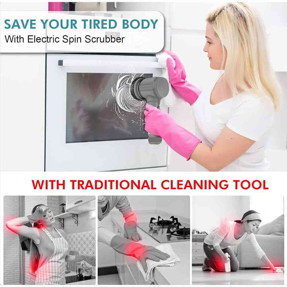 Portable rechargeable spin scrubber cleaning brush for bathroom