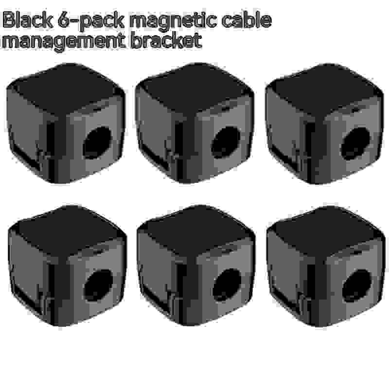 Magnetic Cable Clip – Under Desk Cable Management Organizer shown holding USB, Lightning, and Type-C cables securely in sleek black holders.