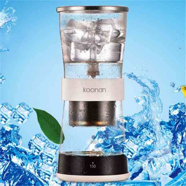 Ice Drip Coffee Maker Portable Reusable Glass Pot Brewer in action with ice and water dripping through coffee grounds for fresh cold brew.