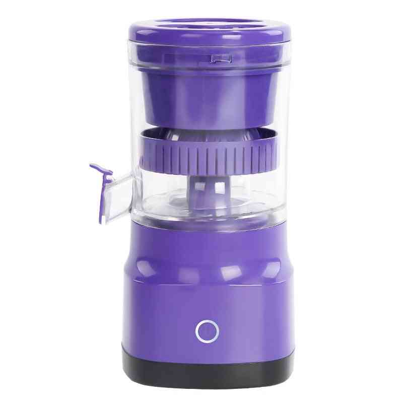 Compact electric orange juicer and lemon squeezer in purple with a single-button control, perfect for modern kitchen essentials.