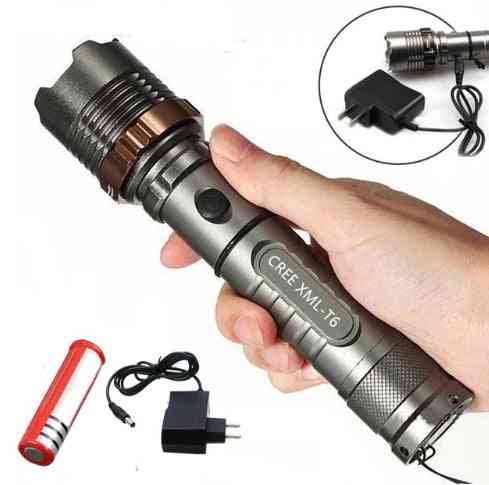 CREE T6 flashlight set with rechargeable battery, charger, and zoom function for high-performance outdoor lighting