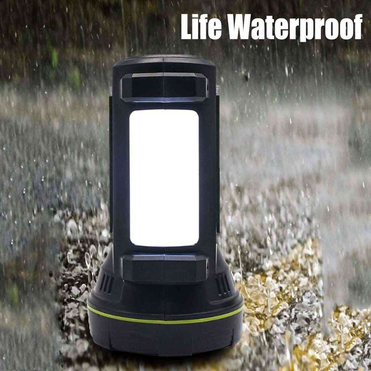 Rechargeable Super Bright LED Flashlight High Lumen Portable Torch with dual LED lights, side panel, and ergonomic handle for camping or emergencies.