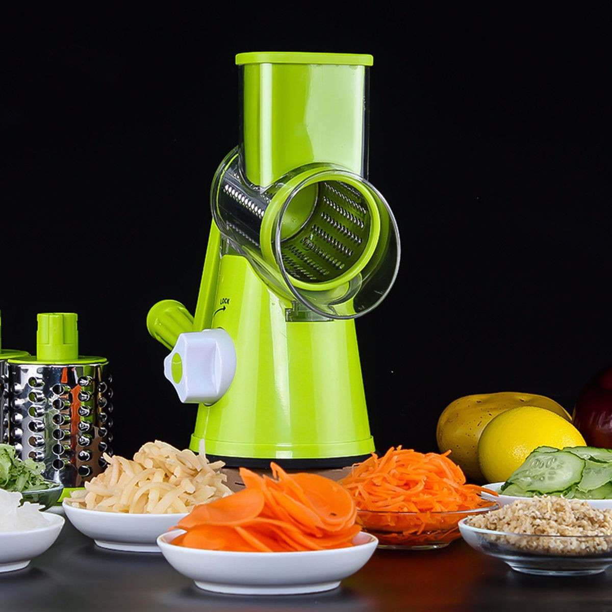 Safe hands-free round vegetable cutter