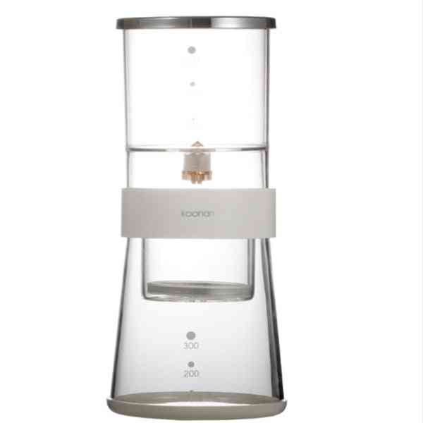 Portable Reusable Ice Drip Coffee Glass Pot Maker with clear measurement markings and detachable parts for easy brewing and cleaning.