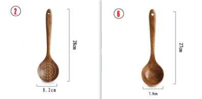 Heat-resistant teak wood spoon and ladle set