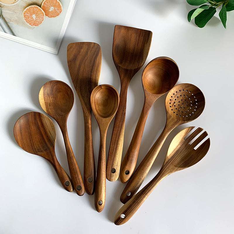 Teak kitchen spoon and ladle set natural wood finish