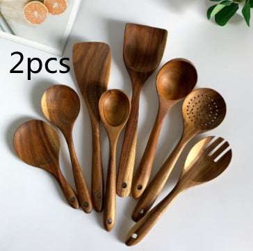 Teak kitchen spoon and ladle set natural wood finish