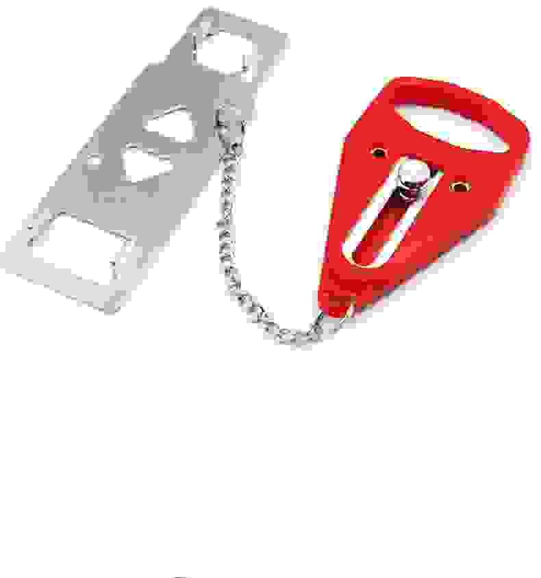 Door Stopper Dual-use Portable Door Snap Lock Security Hotel Top Door Opener being installed on a door for added safety. Ideal for travel, dorms, or home use.