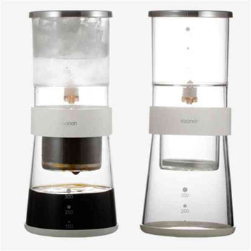 Ice Drip Coffee Maker Portable Reusable Glass Pot Brewer with dual chambers for ice and coffee grounds, ideal for smooth cold brew extraction.