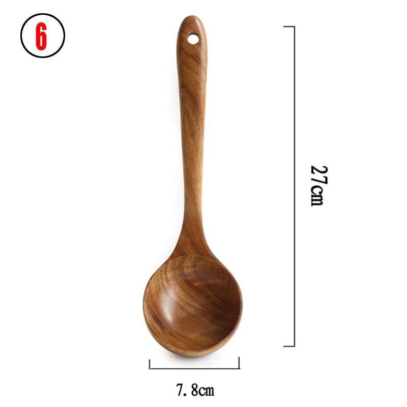 Teak kitchen spoon and ladle set natural wood finish